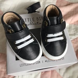 Little Bipsy black leather high tops